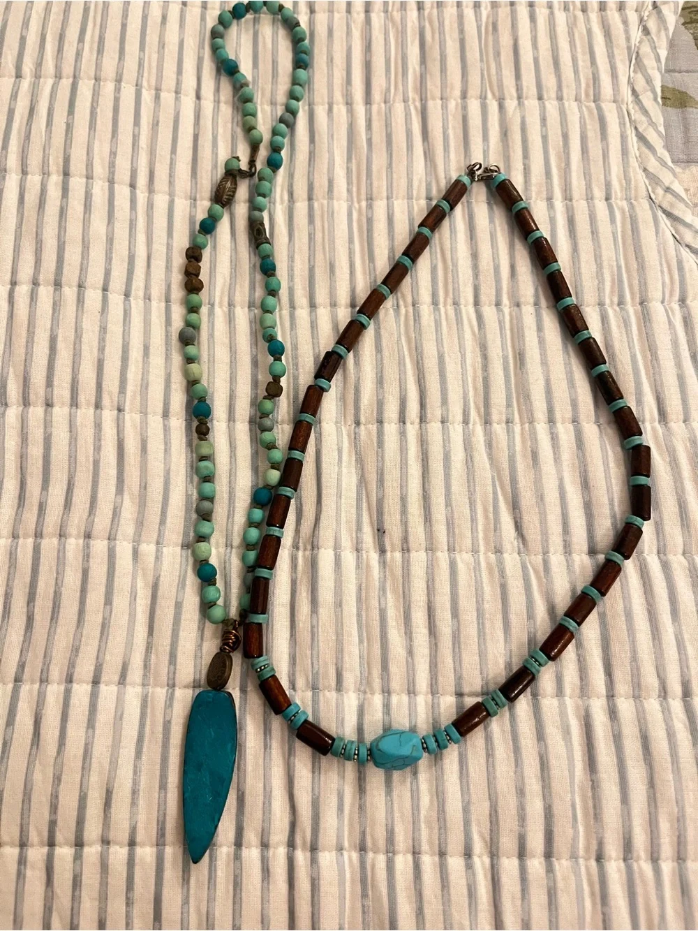 Two Turquoise Bead Pendant Necklace - Women Jewelry size 20 inch. Beautiful